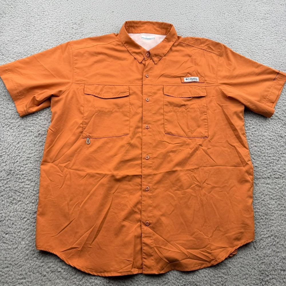 Columbia PFG Fishing Shirt Mens XL Orange Solid Short Sleeve Omni-Shield